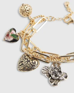 Gold Mixed Metal Charm Chain Bracelet