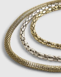 Gold Mixed Metal Multi Row Chain Necklace