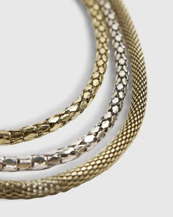 Gold Mixed Metal Multi Row Chain Necklace