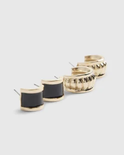Gold Mixed Stud Pack Of 3 Earrings