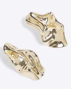 Gold Molten Stud Earrings