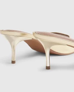 Gold Mule Heeled Sandals
