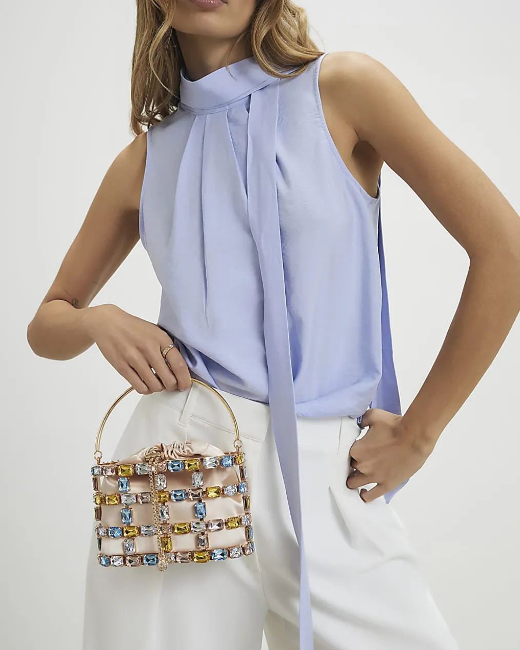 Gold Multi Gem Basket Bag