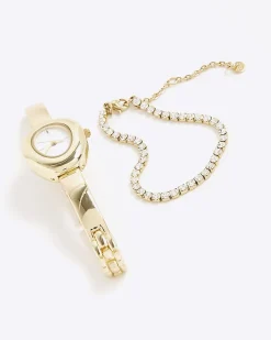Gold Oval Watch And Bracelet Multipack