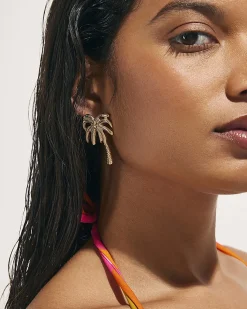 Gold Palm Tree Stud Earrings