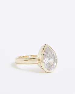 Gold Pear Diamond Simulant Ring