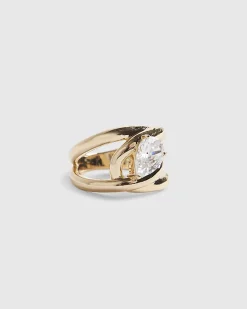 Gold Pear Diamond Simulant Wrap Ring