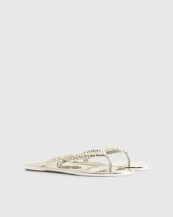Gold Pearl Toe Thong Jelly Flip Flop Sandals