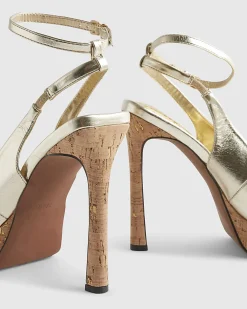 Gold Peep Toe Platform Heeled Sandals