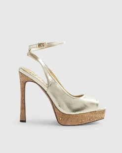 Gold Peep Toe Platform Heeled Sandals