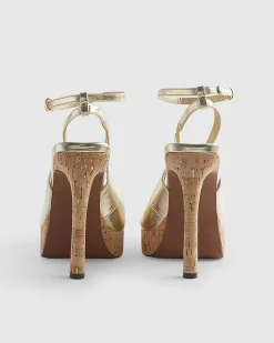 Gold Peep Toe Platform Heeled Sandals