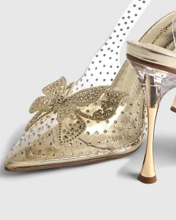 Gold Perspex Butterfly Court Heels