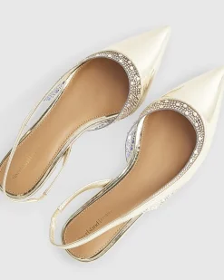 Gold Perspex Sling Back Flat Shoes