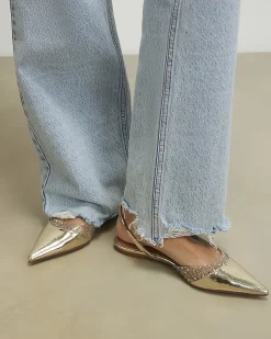 Gold Perspex Sling Back Flat Shoes