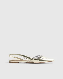 Gold Perspex Sling Back Flat Shoes