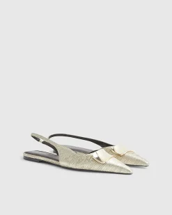 Gold Pointed Slingback Flat Shoes