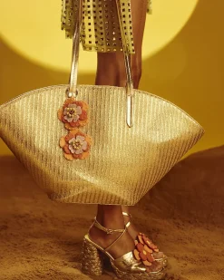 Gold Raffia Heel Flower Sandals