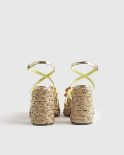 Gold Raffia Heel Flower Sandals