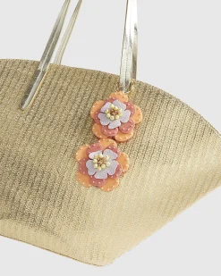 Gold Raffia Winged Shopper Bag