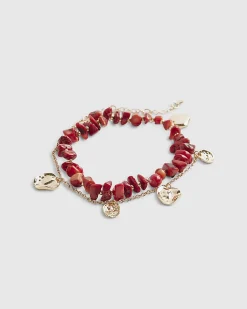 Gold Red Chip And Stretch Coin Anklet