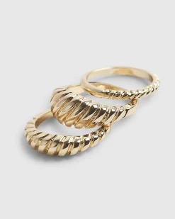 Gold Ridged Rings 3 Pack