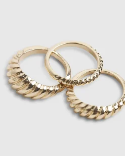Gold Ridged Rings 3 Pack