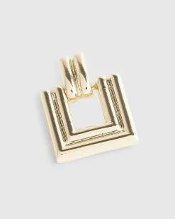 Gold Ridged Square Door Knocker Earrings