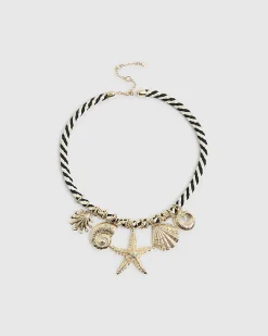 Gold Rope Sealife Charm Necklace