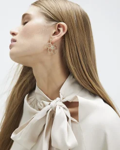 Gold Rope Twist Flower Earrings