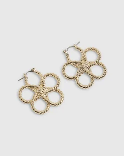 Gold Rope Twist Flower Earrings