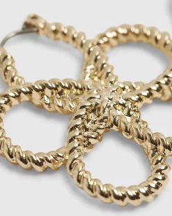 Gold Rope Twist Flower Earrings