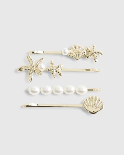 Gold Sea Shell Pack Of 4 Hair Clips