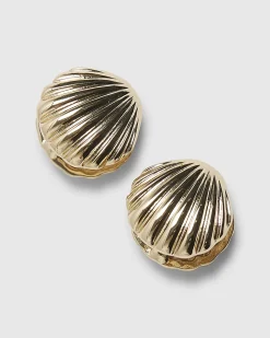 Gold Shell Huggie Hoop Earrings