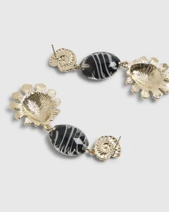 Gold Shell Stripe Bead Drop Earrings