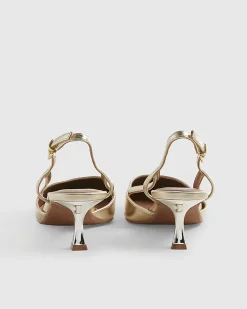 Gold Slingback Low Court Heels