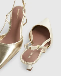 Gold Slingback Low Court Heels
