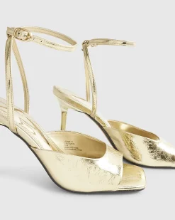 Gold Square Toe Heeled Sandals