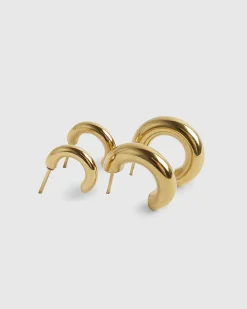 Gold Stainless Steel Pack Of 3 Hoop Earrings