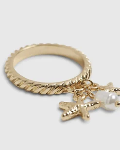 Gold Starfish Cluster Charm Ring
