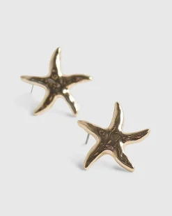 Gold Starfish Stud Earrings