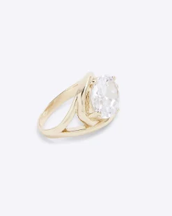 Gold Statement Diamond Simulant Stone Ring