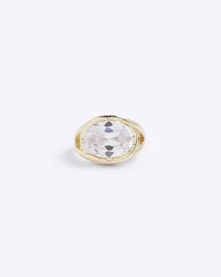 Gold Statement Diamond Simulant Stone Ring
