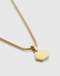 Gold Steel Hexagon Pendant Necklace