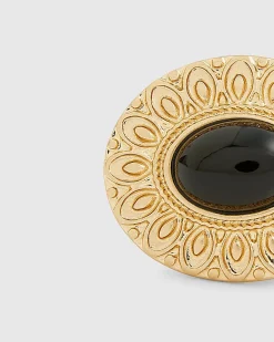 Gold stretch black stone ring