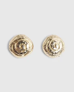 Gold Swirl Button Stud Earrings