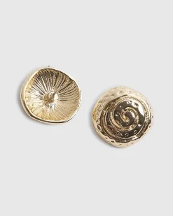 Gold Swirl Button Stud Earrings