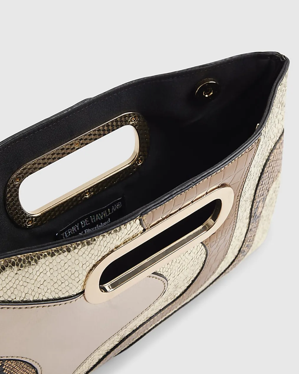 Gold Swirl Panel Metallic Clutch Bag
