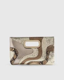Gold Swirl Panel Metallic Clutch Bag