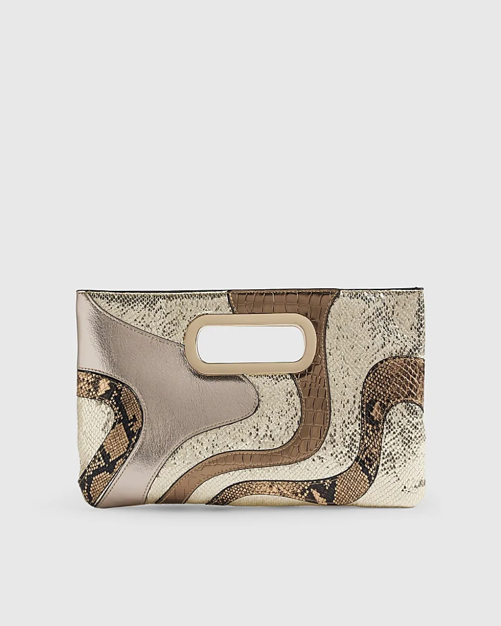 Gold Swirl Panel Metallic Clutch Bag