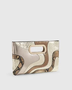 Gold Swirl Panel Metallic Clutch Bag